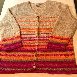 Northern Reflections Beige Cardigan with Pink, Orange and Tan Stripes
